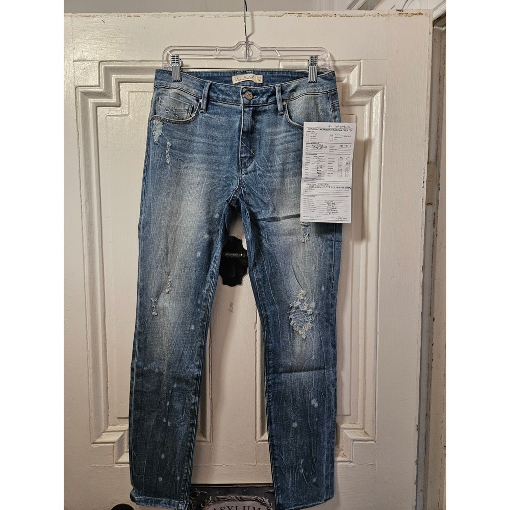 Unpublished Distressed Paint Splatter Slim Jeans Light Wash Blue Size 27